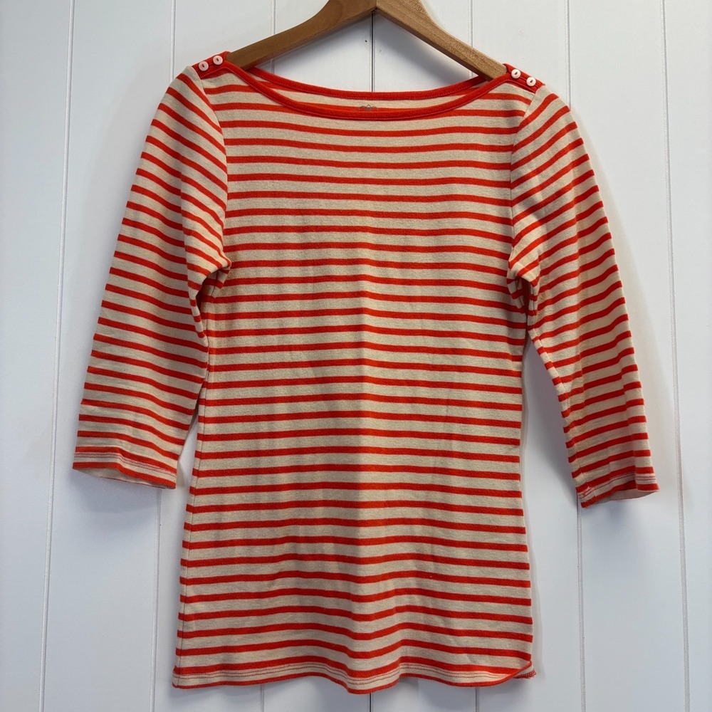 Old Navy Womens Y2K Preppy Striped 3/4 Sleeve Top Size M Orange Everyday Casual